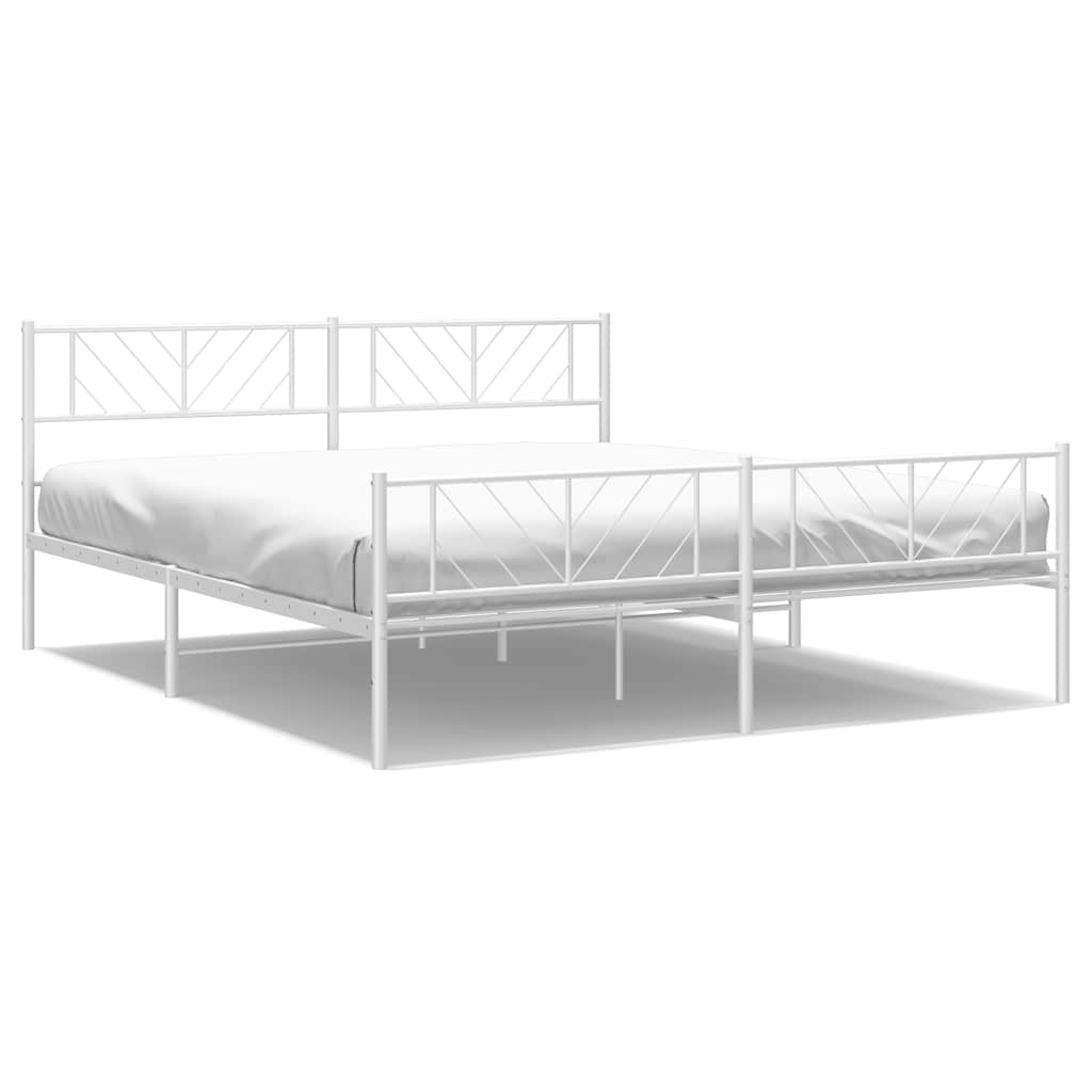 Cadre de lit métal sans matelas et pied de lit blanc 193x203 cm - XIOS