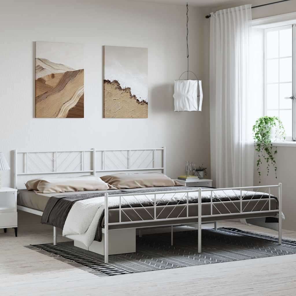 Cadre de lit métal sans matelas et pied de lit blanc 193x203 cm - XIOS