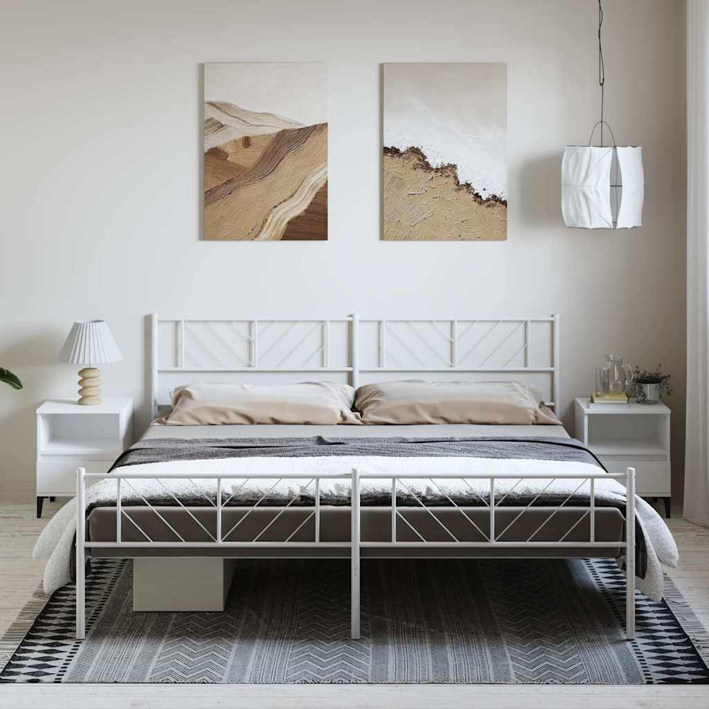 Cadre de lit métal sans matelas et pied de lit blanc 193x203 cm - XIOS