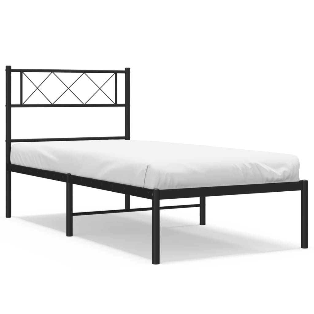 Cadre de lit métal sans matelas avec tête de lit noir 75x190 cm - XIOS