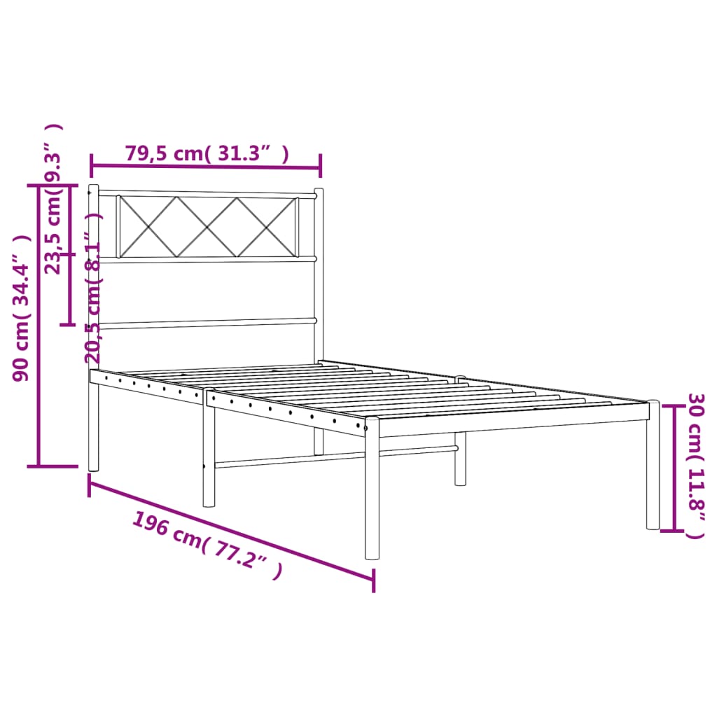 Cadre de lit métal sans matelas avec tête de lit noir 75x190 cm - XIOS
