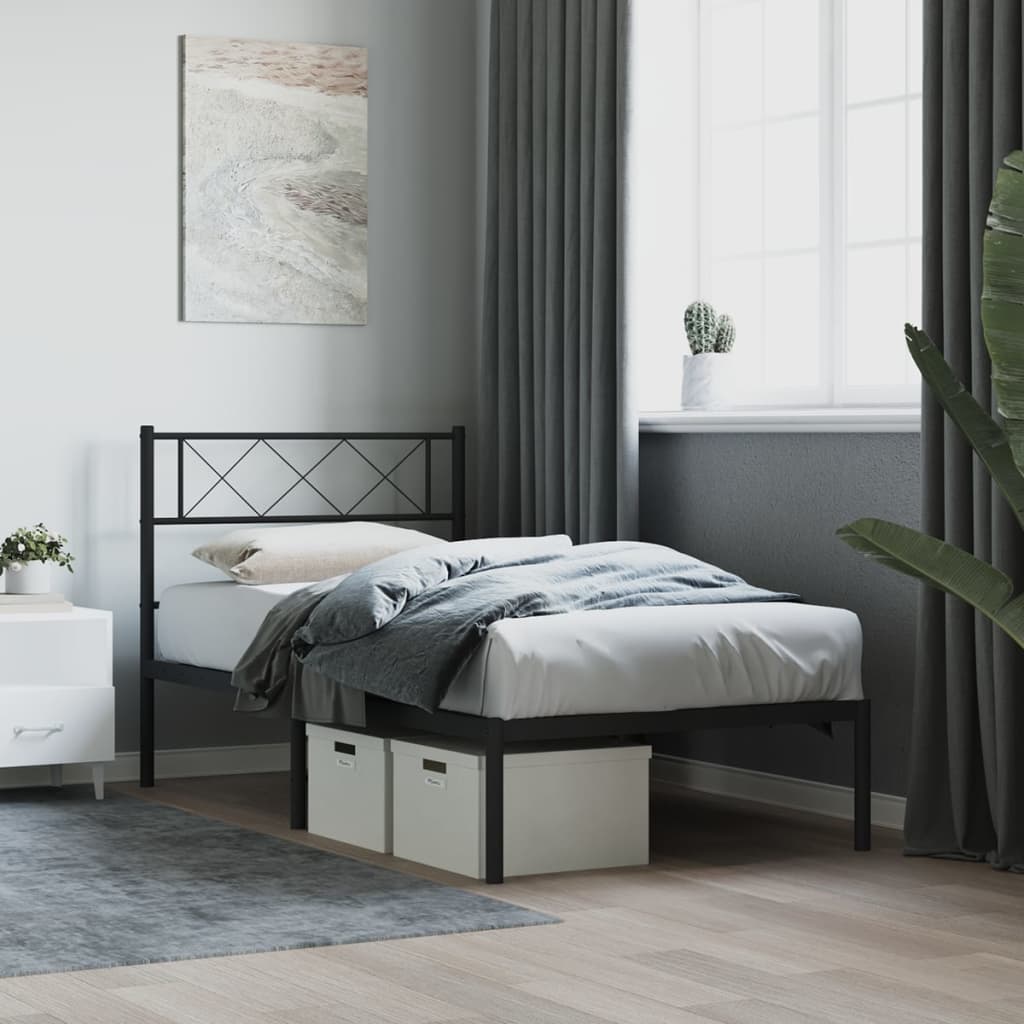 Cadre de lit métal sans matelas avec tête de lit noir 80x200 cm - XIOS