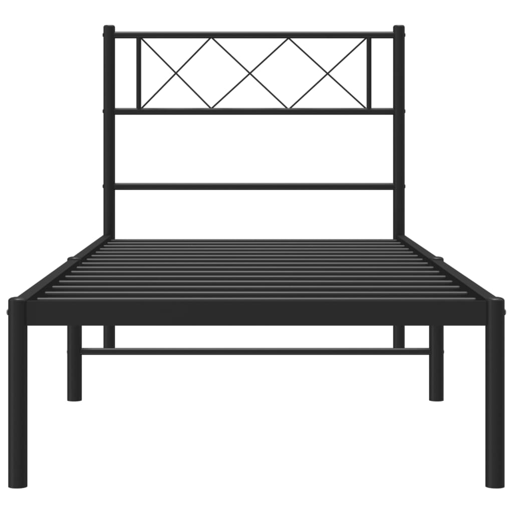 Cadre de lit métal sans matelas avec tête de lit noir 90x200 cm