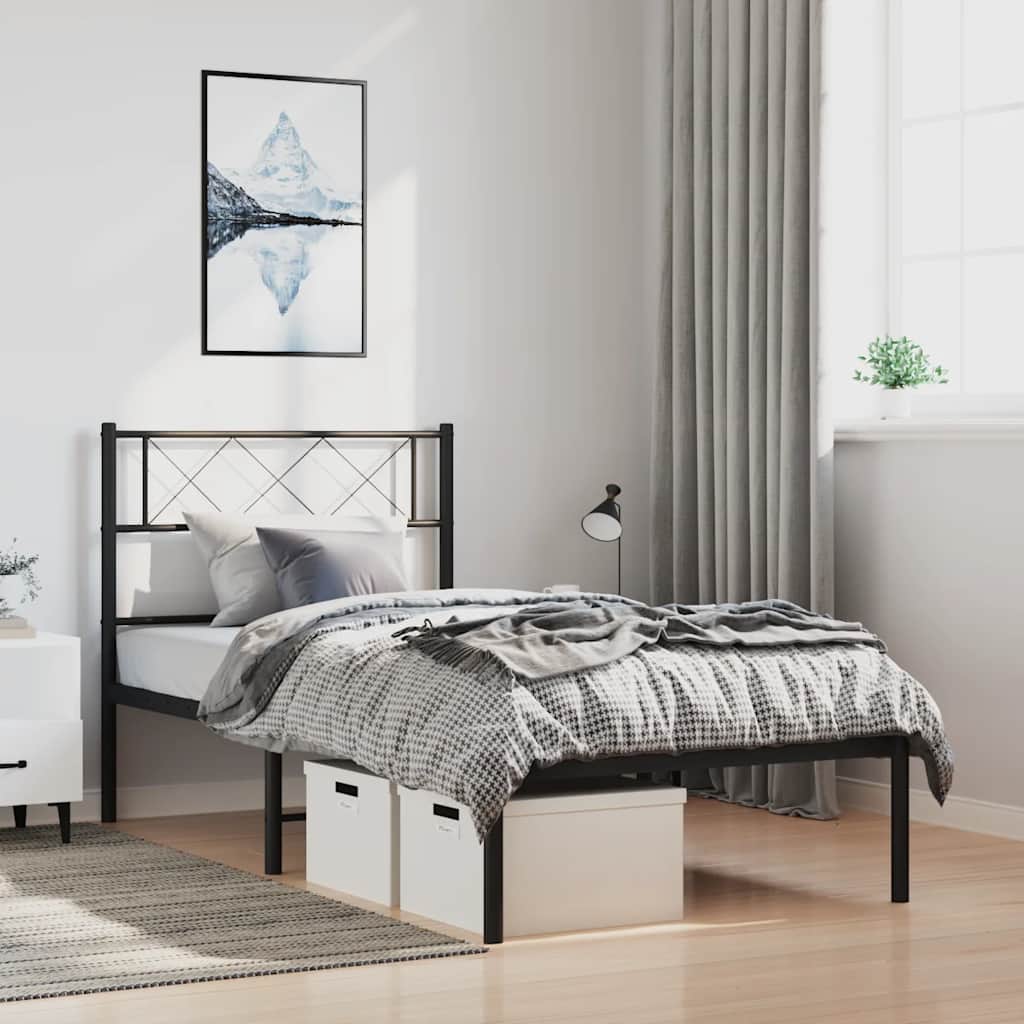 Cadre de lit métal sans matelas avec tête de lit noir 100x200cm - XIOS