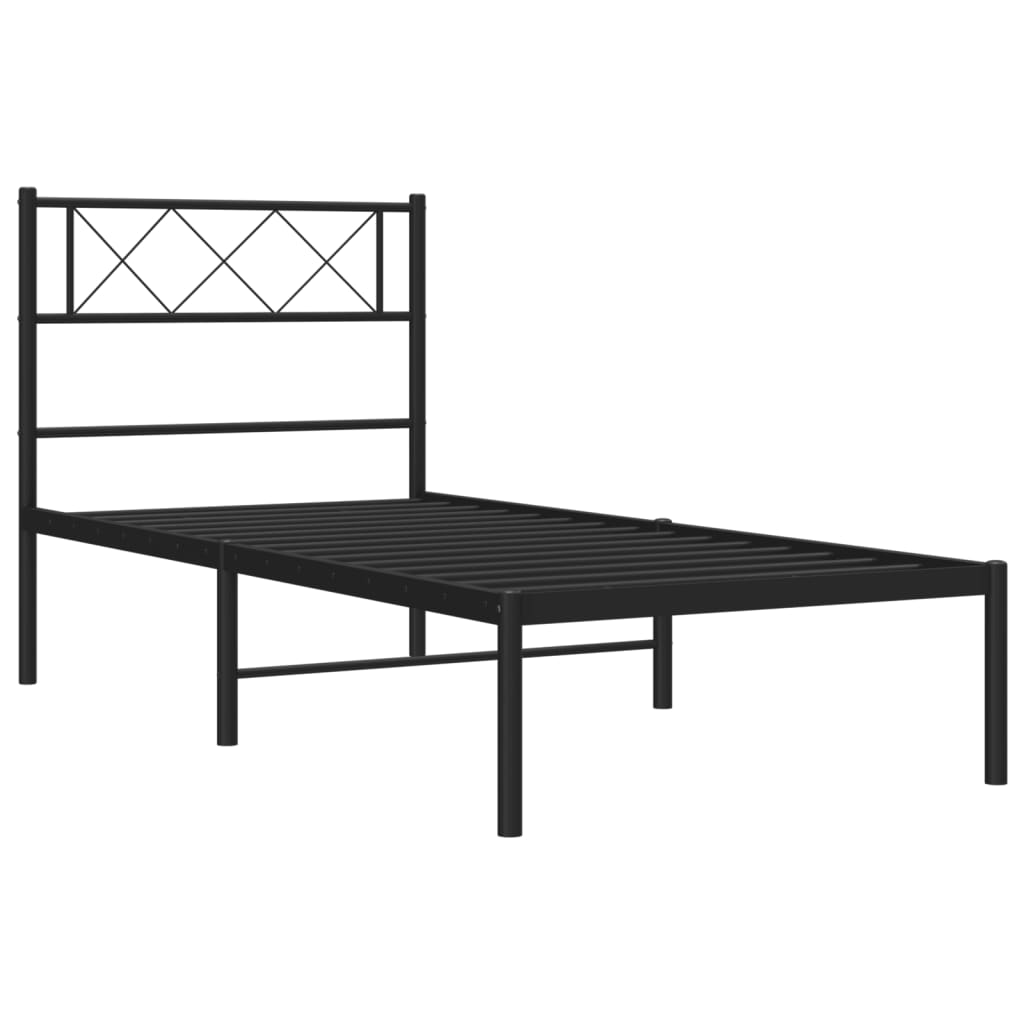Cadre de lit métal sans matelas avec tête de lit noir 107x203cm - XIOS