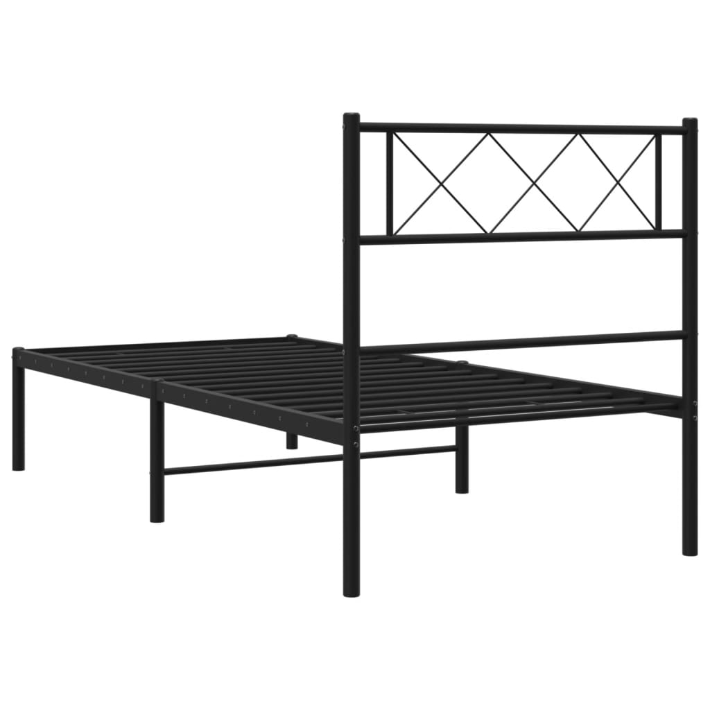 Cadre de lit métal sans matelas avec tête de lit noir 107x203cm - XIOS