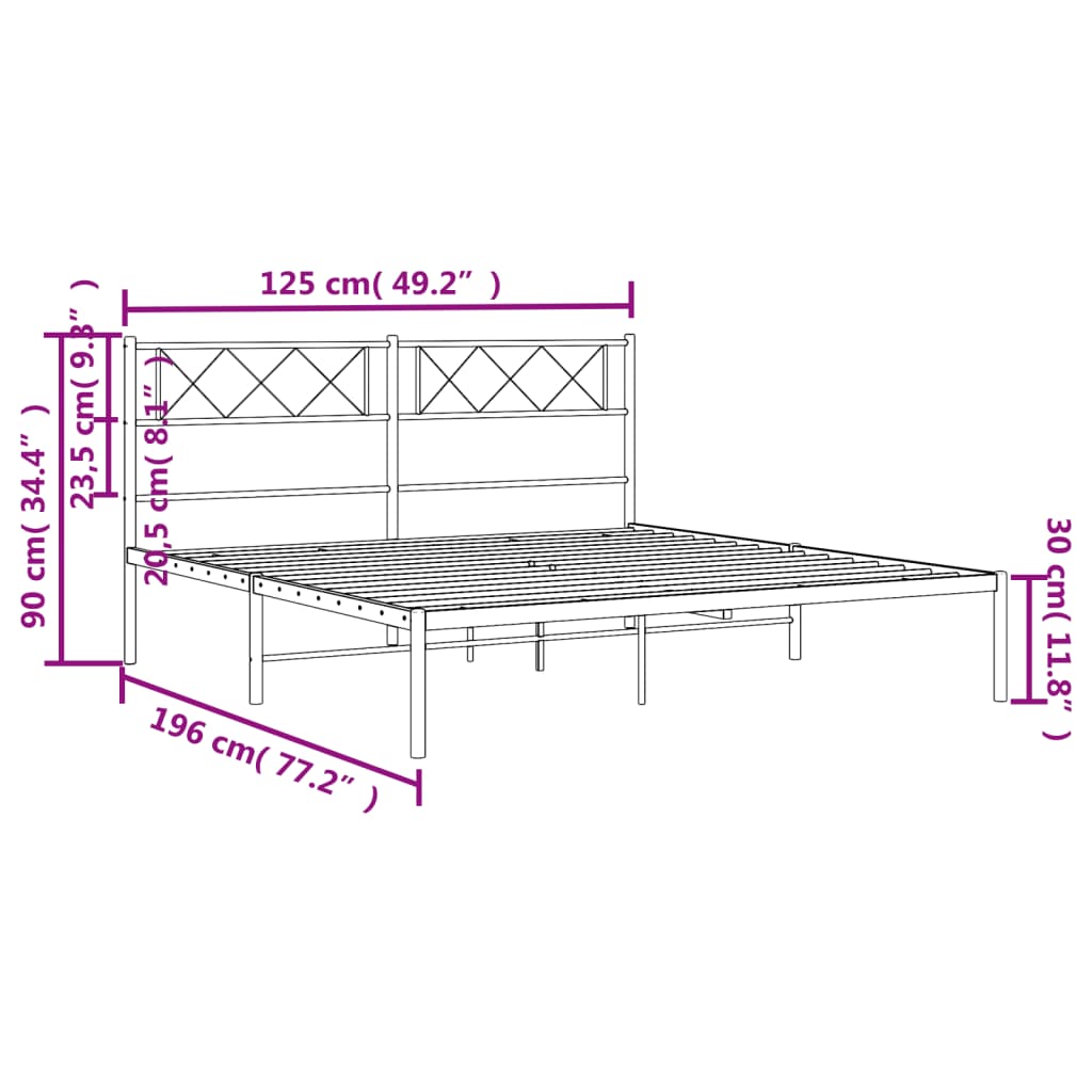Cadre de lit métal sans matelas avec tête de lit noir 120x190cm - XIOS