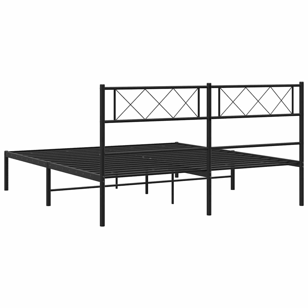Cadre de lit métal sans matelas avec tête de lit noir 150x200cm - XIOS