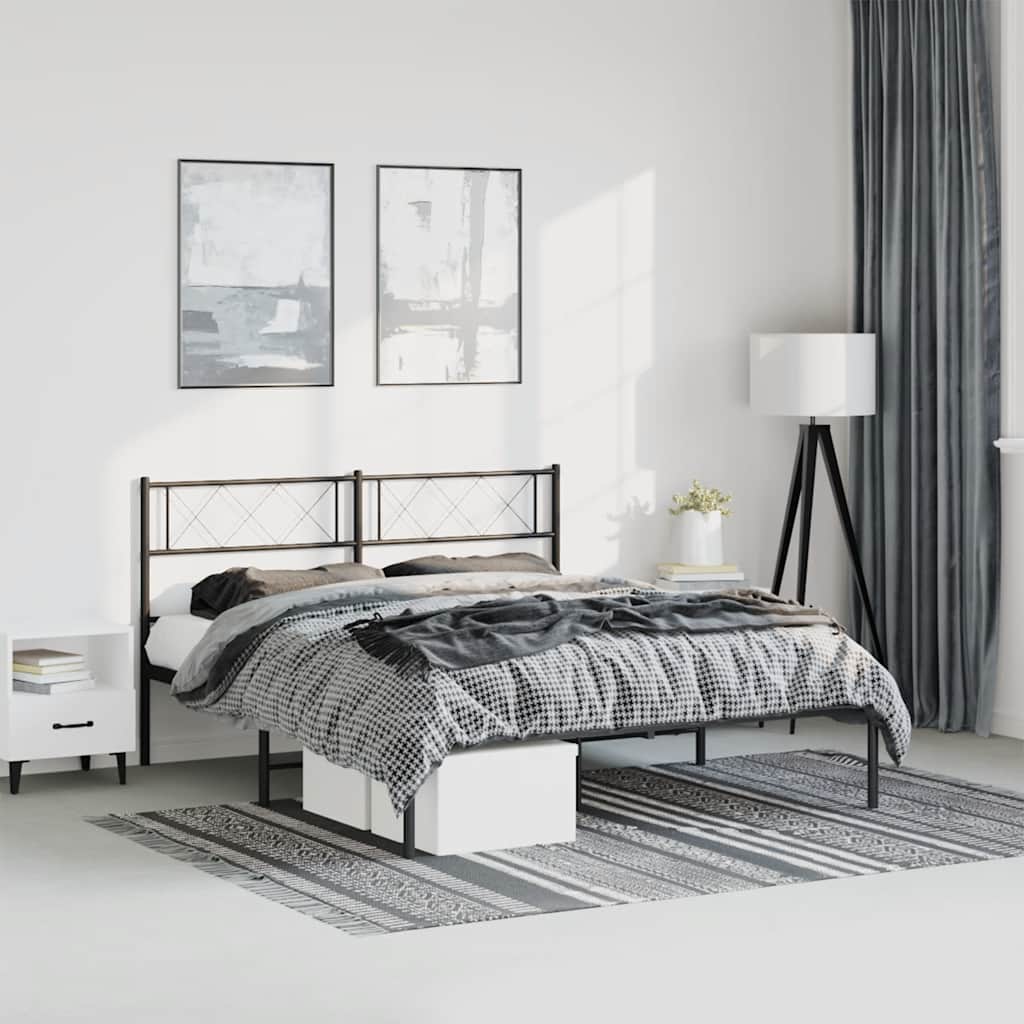 Cadre de lit métal sans matelas avec tête de lit noir 150x200cm - XIOS