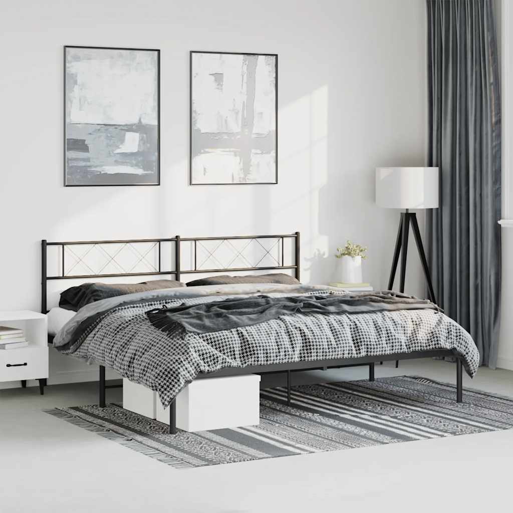 Cadre de lit métal sans matelas avec tête de lit noir 183x213cm - XIOS