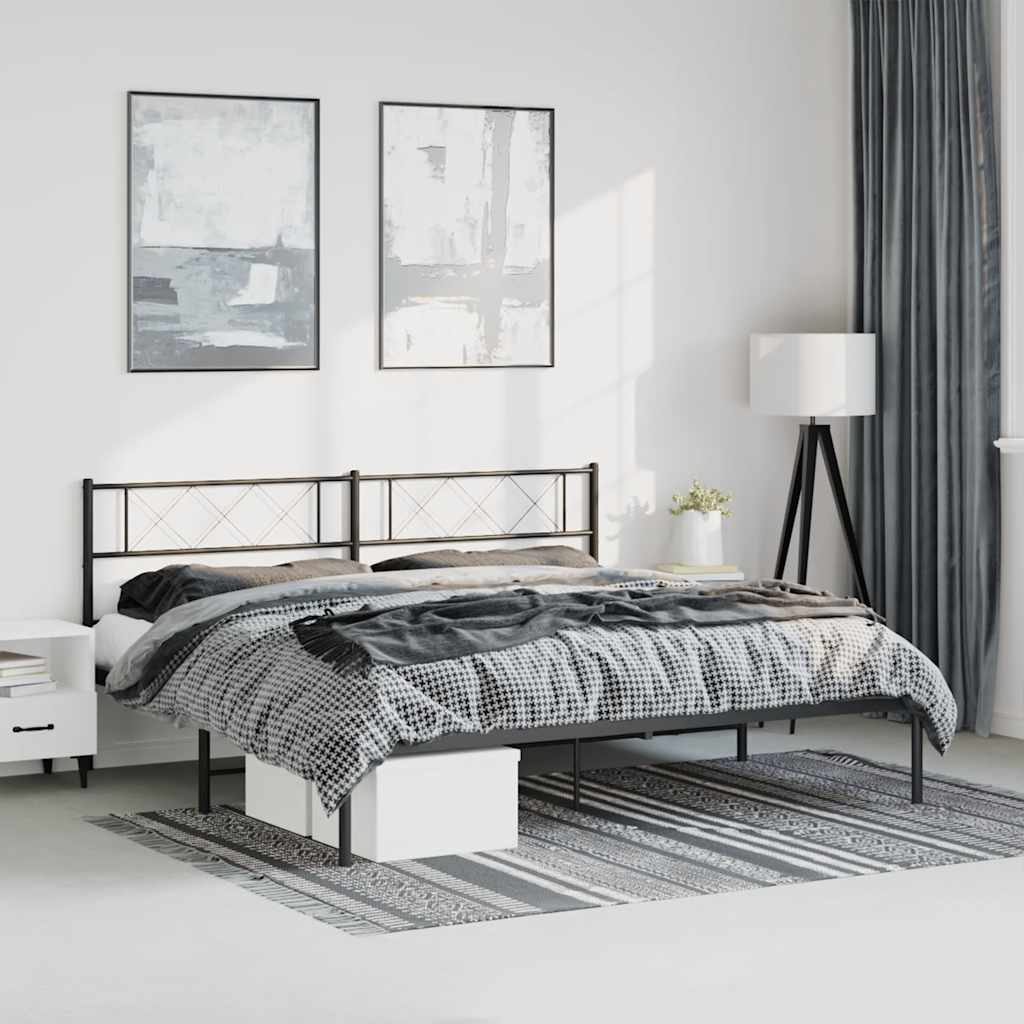 Cadre de lit métal sans matelas avec tête de lit noir 193x203cm - XIOS