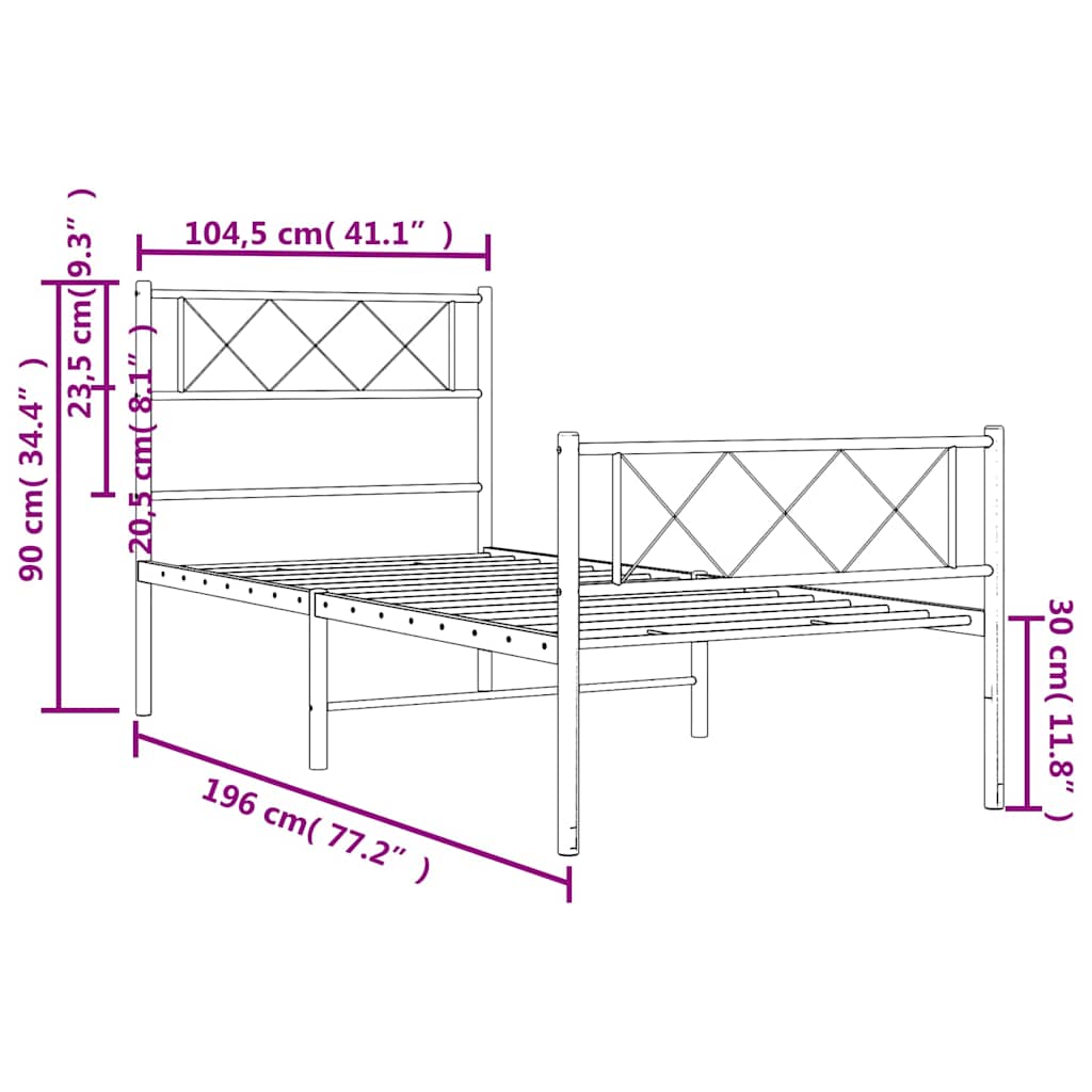 Cadre de lit métal sans matelas avec pied de lit noir 100x190cm - XIOS
