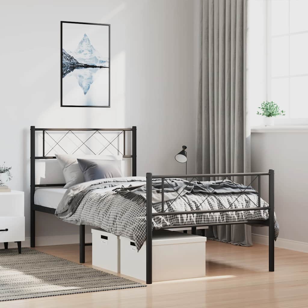 Cadre de lit métal sans matelas avec pied de lit noir 100x190cm - XIOS