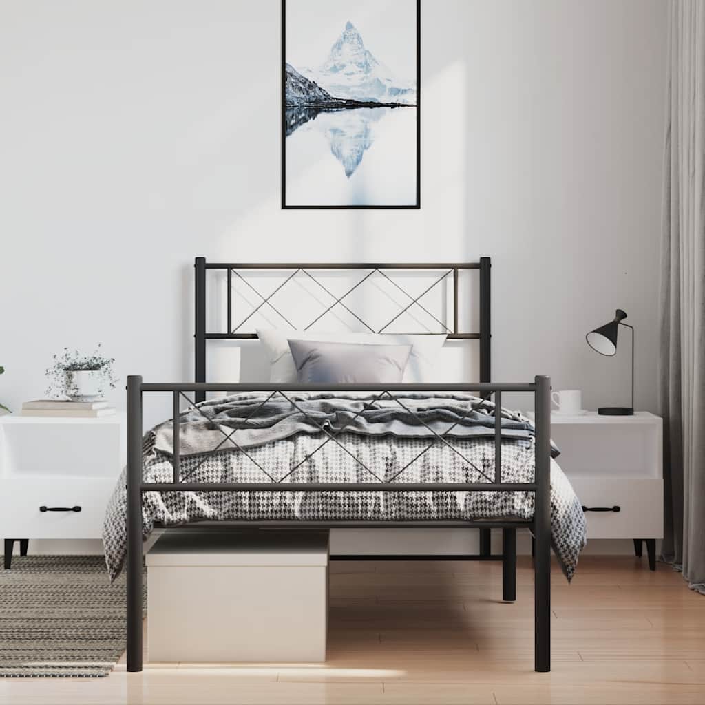 Cadre de lit métal sans matelas et pied de lit noir 100x200 cm - XIOS