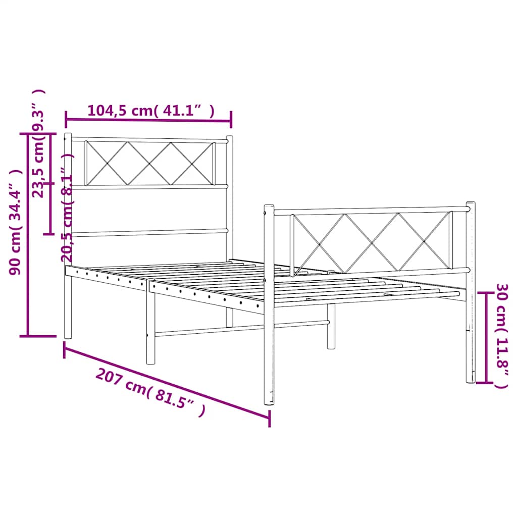 Cadre de lit métal sans matelas et pied de lit noir 100x200 cm - XIOS