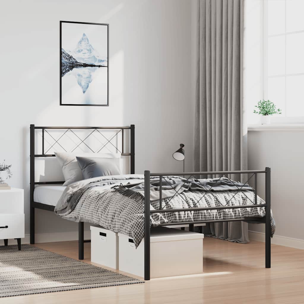 Cadre de lit métal sans matelas et pied de lit noir 100x200 cm - XIOS