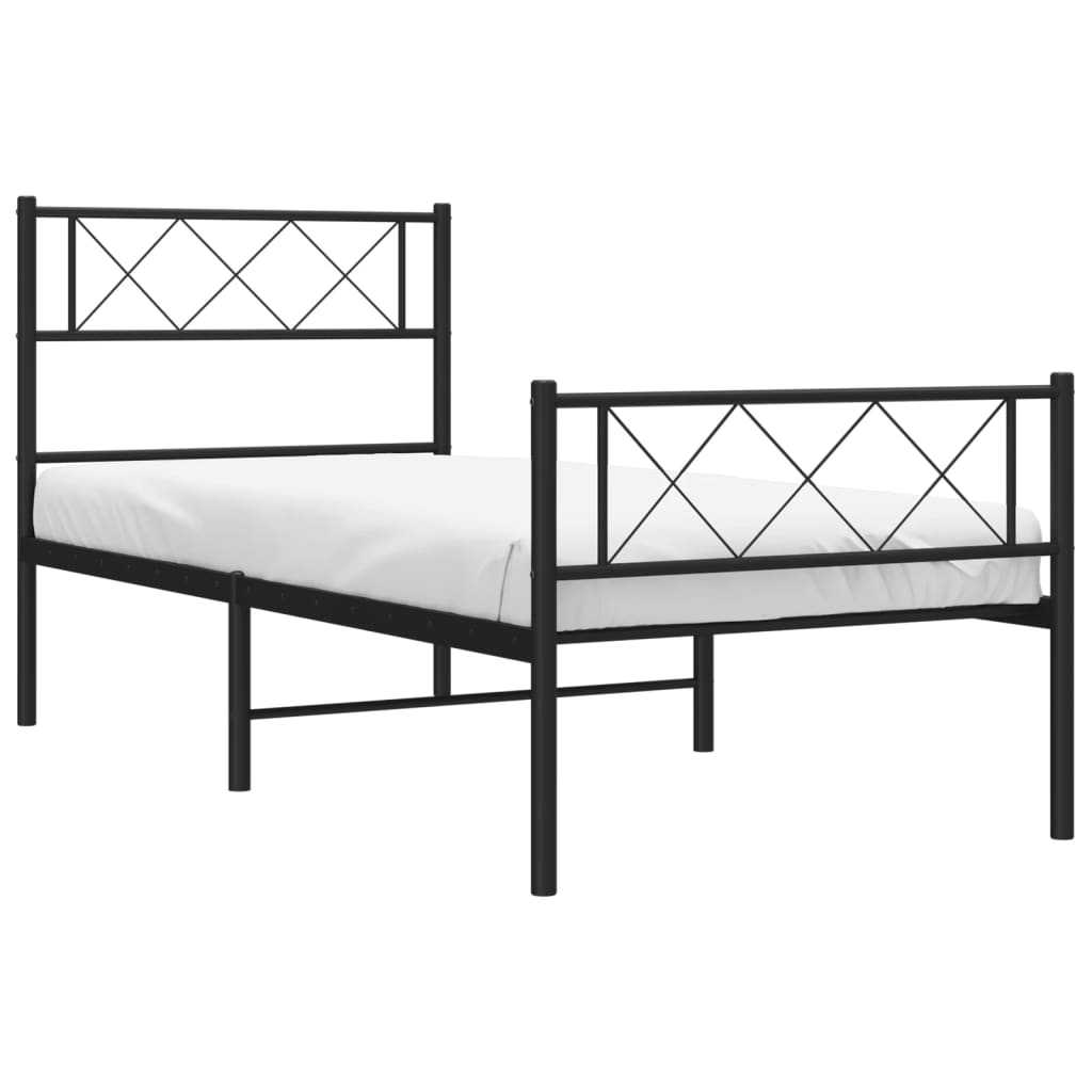 Cadre de lit métal sans matelas avec pied de lit noir 107x203cm - XIOS