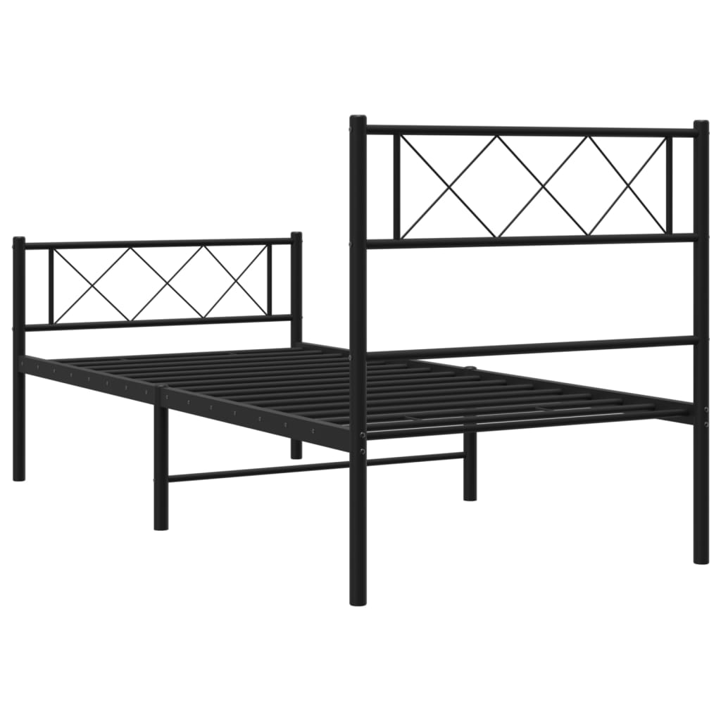 Cadre de lit métal sans matelas avec pied de lit noir 107x203cm - XIOS