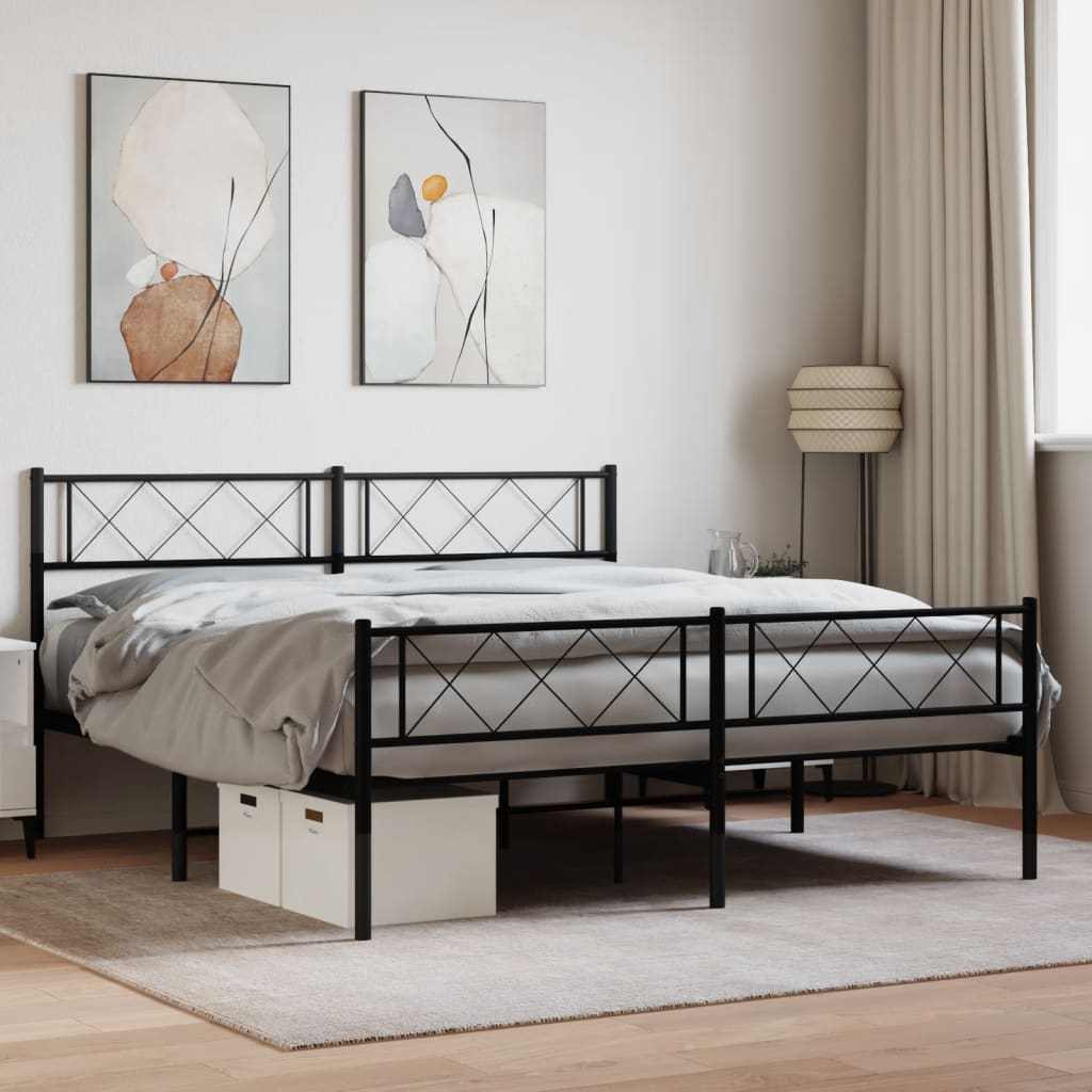 Cadre de lit métal sans matelas avec pied de lit noir 120x190cm - XIOS