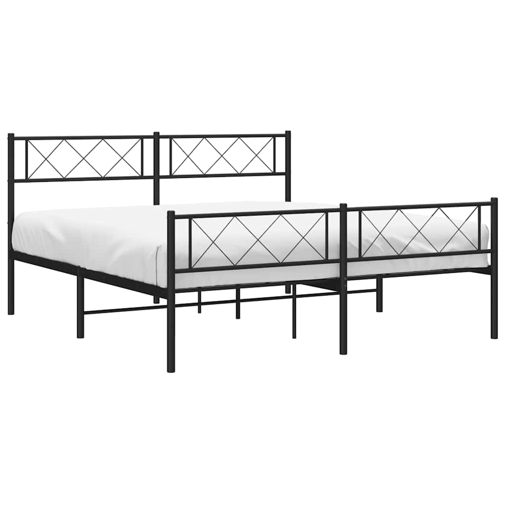 Cadre de lit métal sans matelas avec pied de lit noir 135x190cm - XIOS