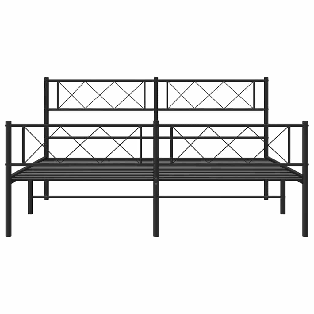 Cadre de lit métal sans matelas avec pied de lit noir 135x190cm - XIOS