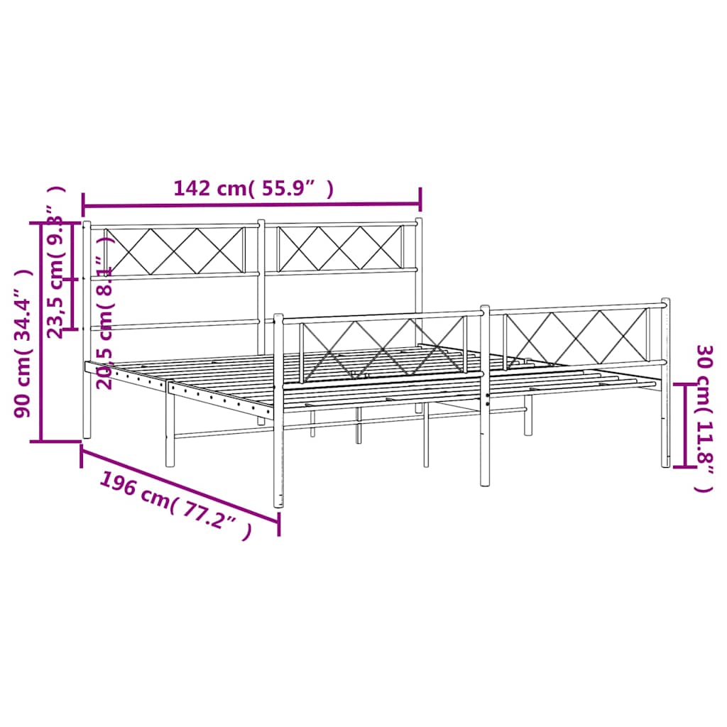 Cadre de lit métal sans matelas avec pied de lit noir 135x190cm - XIOS