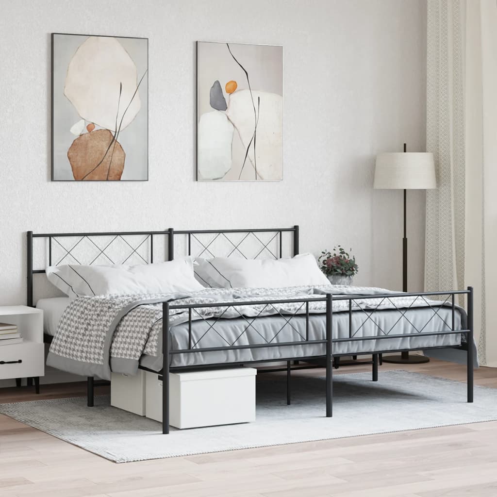 Cadre de lit métal sans matelas avec pied de lit noir 180x200cm - XIOS
