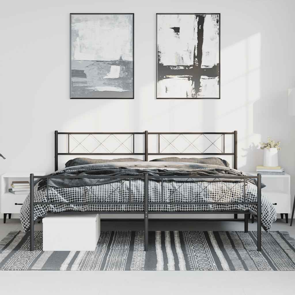 Cadre de lit métal sans matelas avec pied de lit noir 183x213cm - XIOS