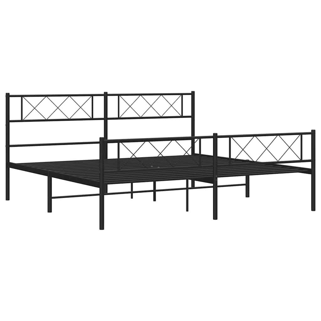 Cadre de lit métal sans matelas avec pied de lit noir 183x213cm - XIOS