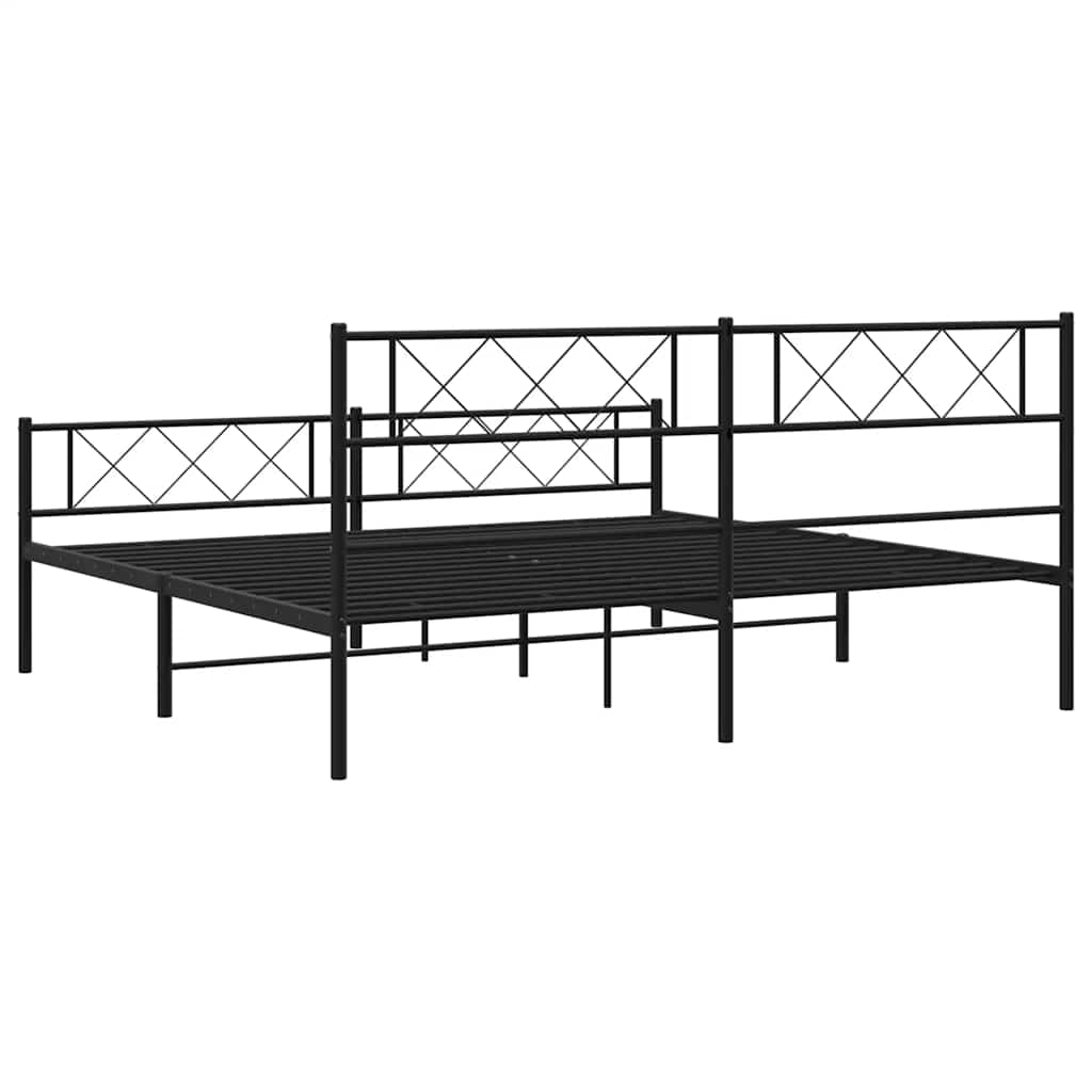 Cadre de lit métal sans matelas avec pied de lit noir 183x213cm - XIOS