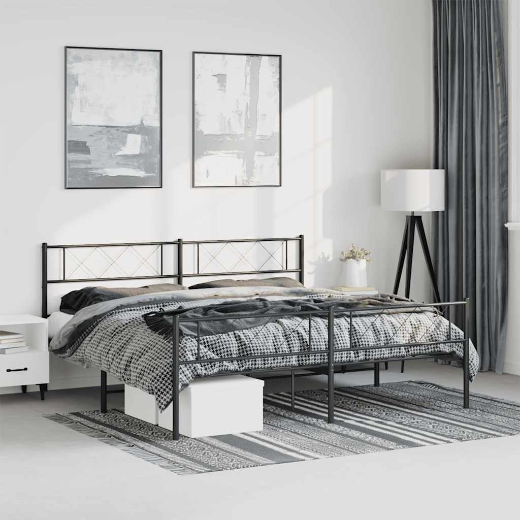 Cadre de lit métal sans matelas avec pied de lit noir 193x203cm - XIOS