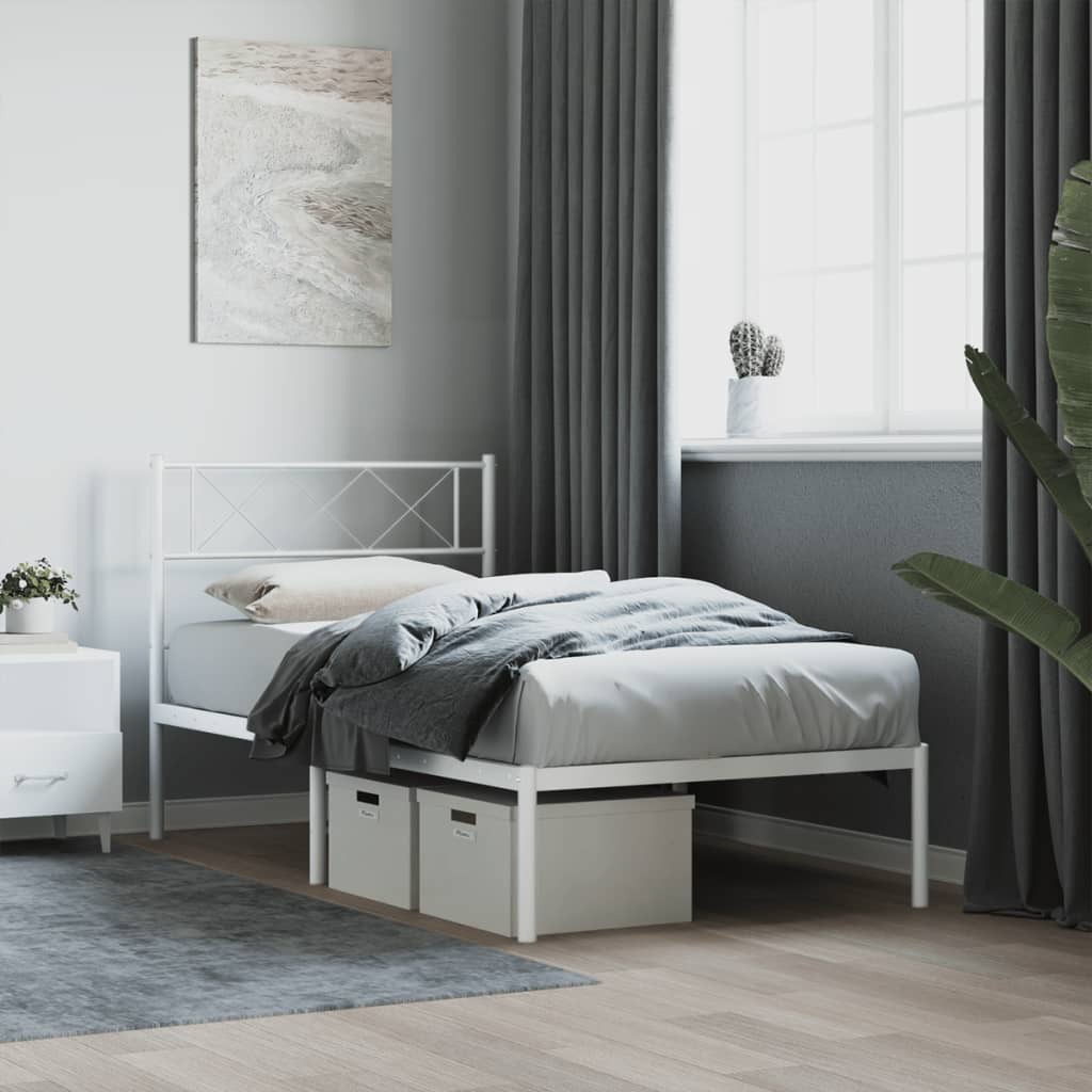 Cadre de lit métal sans matelas avec tête de lit blanc 80x200cm - XIOS