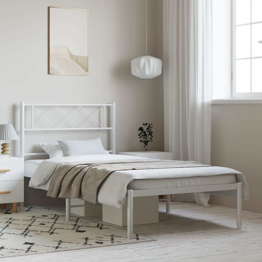 Cadre de lit métal sans matelas et tête de lit blanc 100x200 cm - XIOS