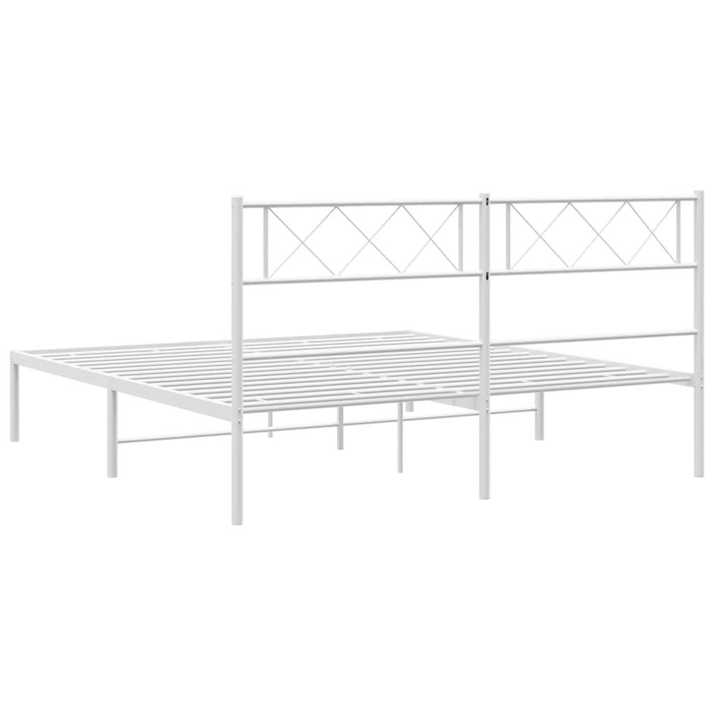 Cadre de lit métal sans matelas et tête de lit blanc 135x190 cm - XIOS