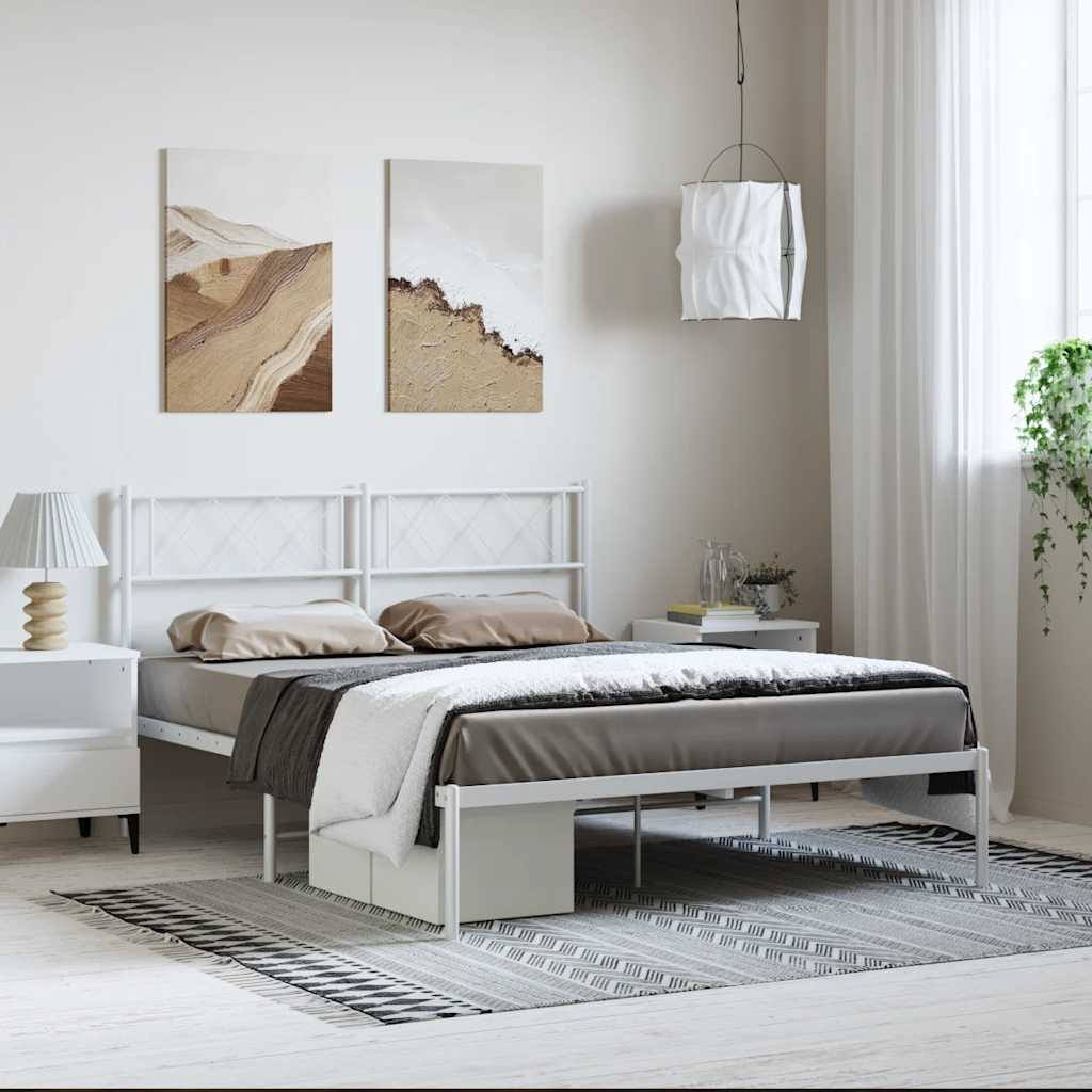 Cadre de lit métal sans matelas et tête de lit blanc 135x190 cm - XIOS