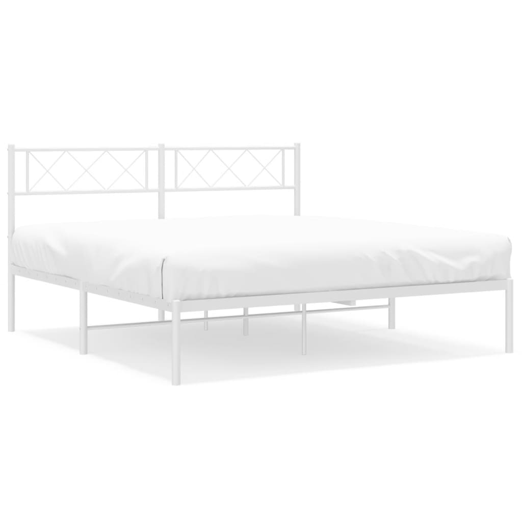 Cadre de lit métal sans matelas et tête de lit blanc 140x200 cm