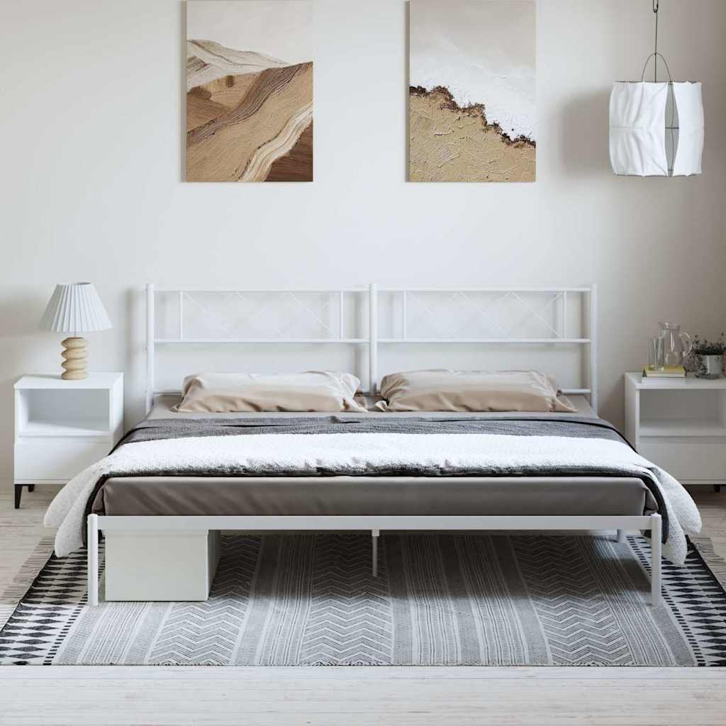Cadre de lit métal sans matelas et tête de lit blanc 193x203 cm - XIOS