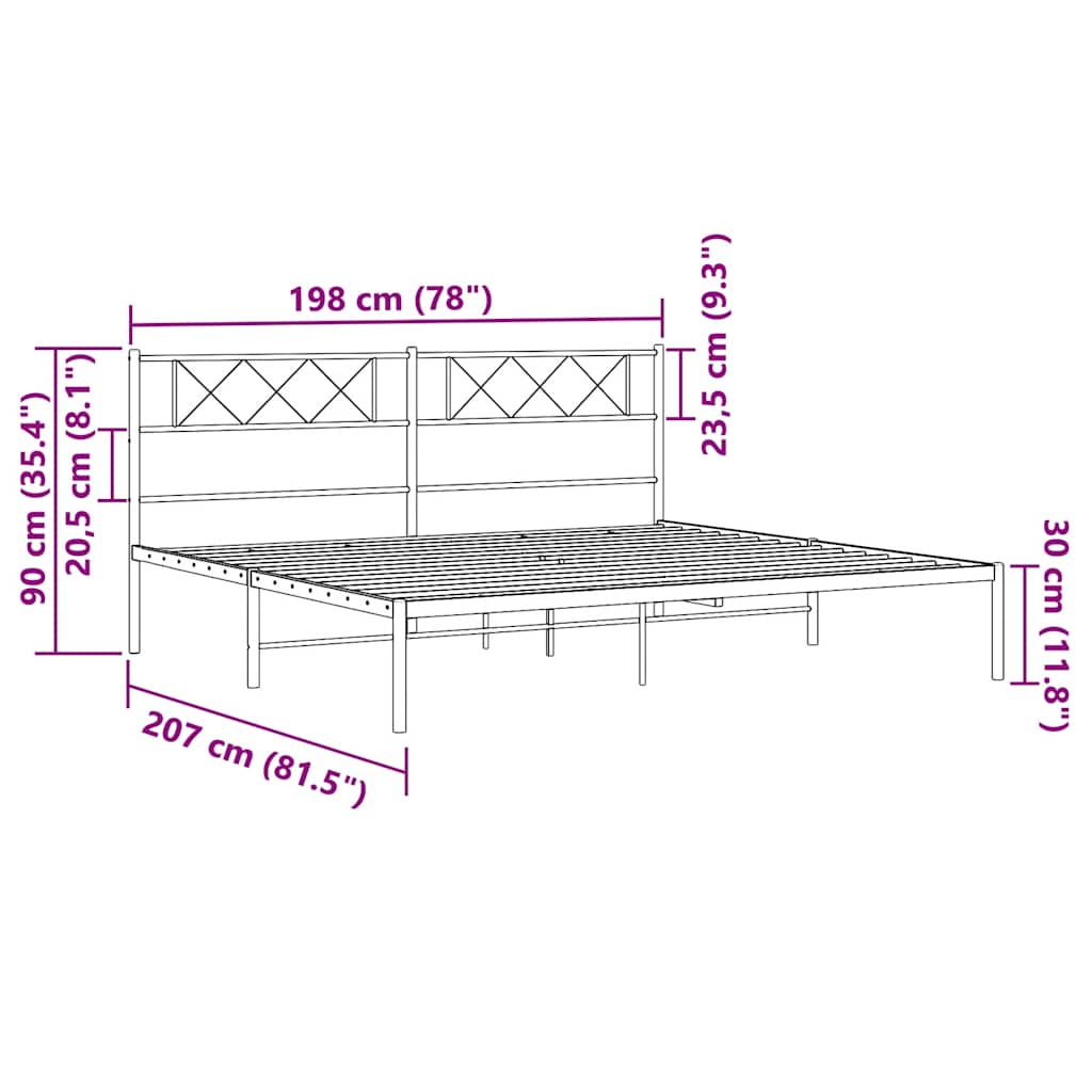 Cadre de lit métal sans matelas et tête de lit blanc 193x203 cm - XIOS