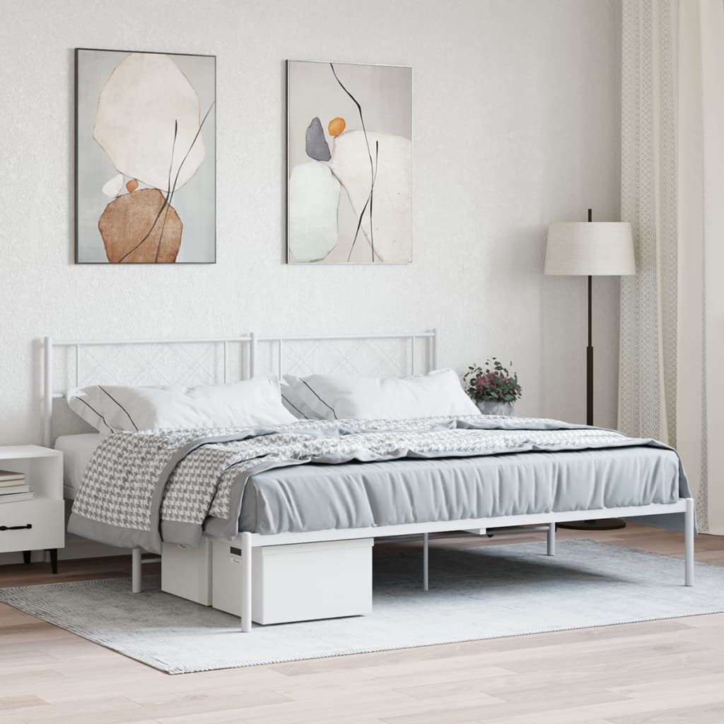 Cadre de lit métal sans matelas et tête de lit blanc 200x200 cm - XIOS