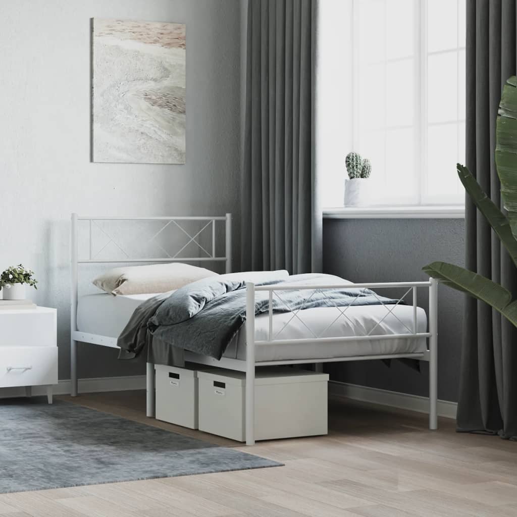 Cadre de lit métal sans matelas avec pied de lit blanc 80x200cm - XIOS