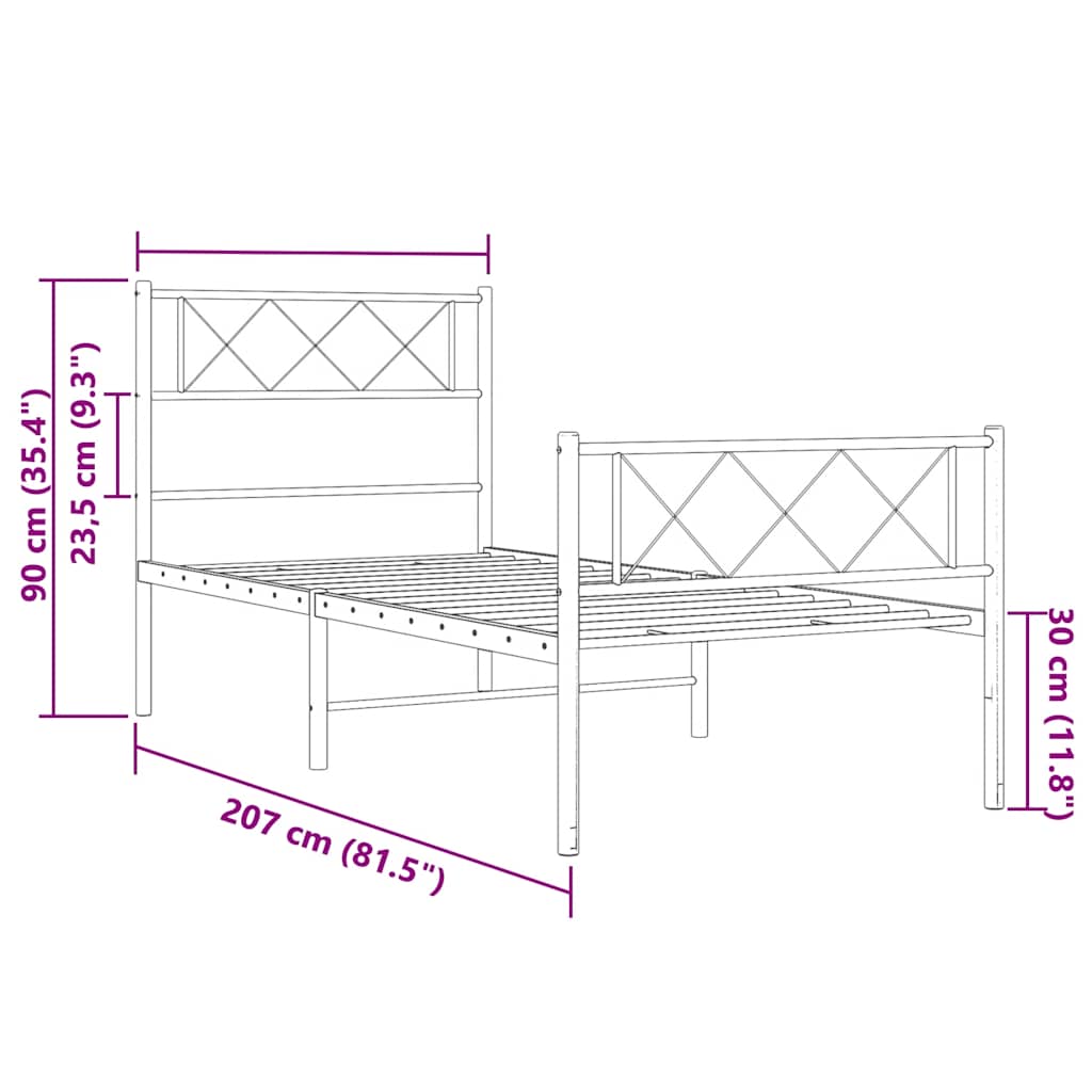 Cadre de lit métal sans matelas et pied de lit blanc 100x200 cm - XIOS