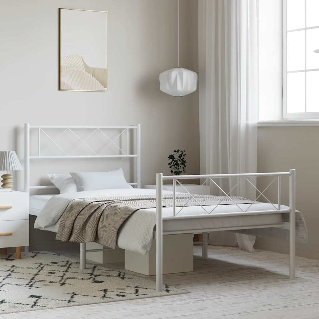 Cadre de lit métal sans matelas et pied de lit blanc 100x200 cm - XIOS