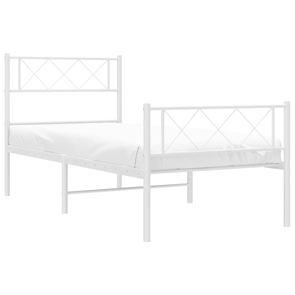 Cadre de lit métal sans matelas et pied de lit blanc 107x203 cm - XIOS
