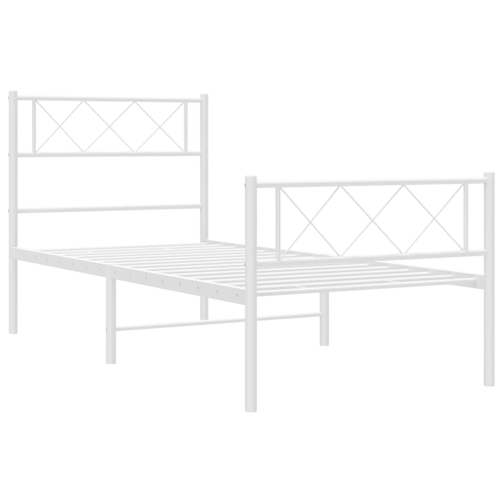 Cadre de lit métal sans matelas et pied de lit blanc 107x203 cm - XIOS