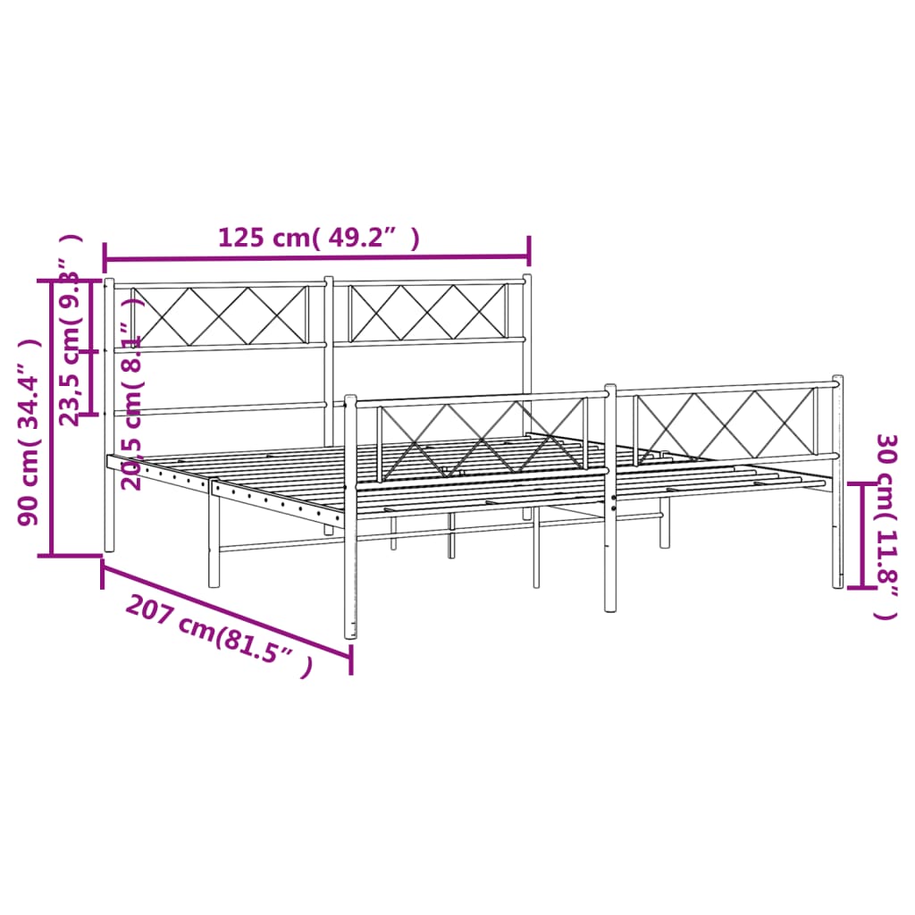 Cadre de lit métal sans matelas et pied de lit blanc 120x200 cm - XIOS