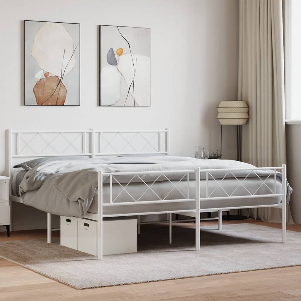 Cadre de lit métal sans matelas et pied de lit blanc 120x200 cm - XIOS