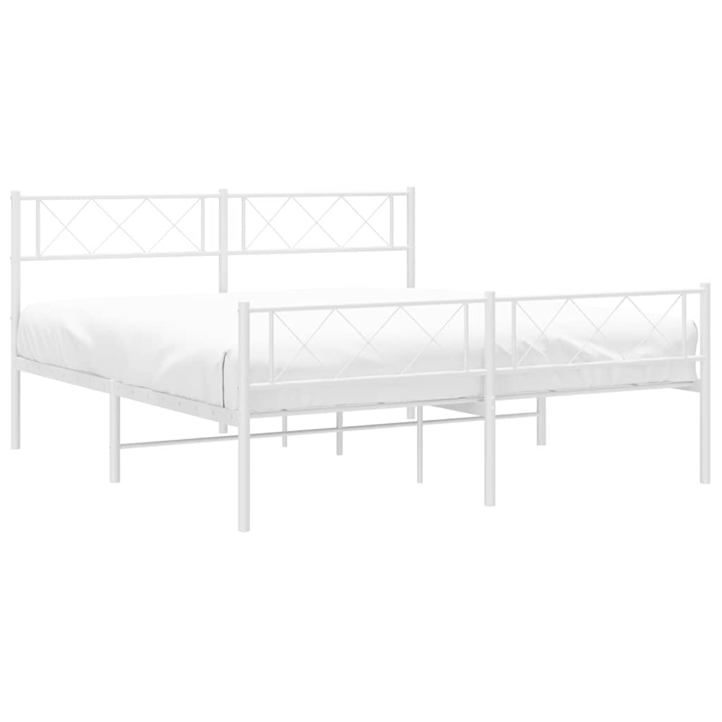 Cadre de lit métal sans matelas et pied de lit blanc 150x200 cm - XIOS