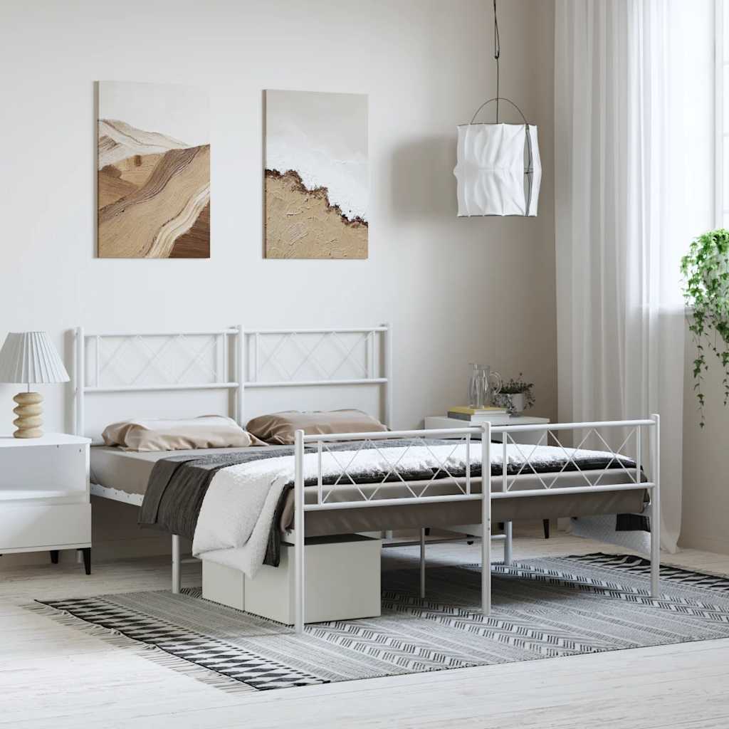 Cadre de lit métal sans matelas et pied de lit blanc 150x200 cm - XIOS