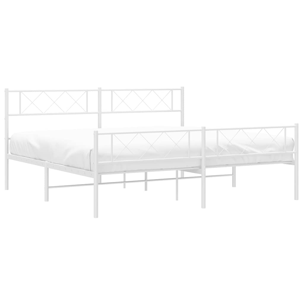 Cadre de lit métal sans matelas et pied de lit blanc 183x213 cm - XIOS