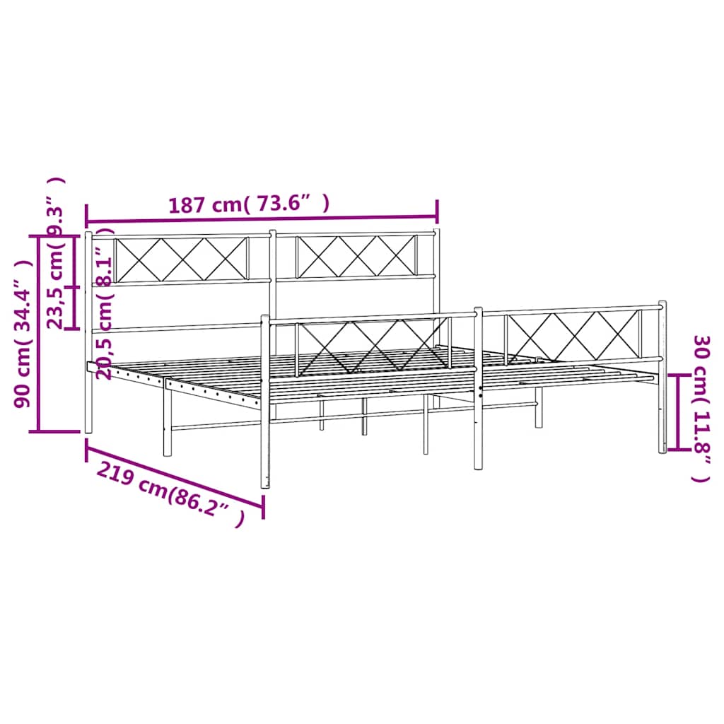 Cadre de lit métal sans matelas et pied de lit blanc 183x213 cm - XIOS